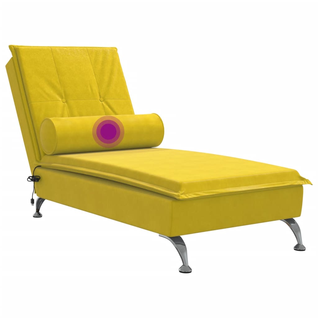 Chaise Longue Massaggi con Cuscino a Rullo Giallo in Velluto