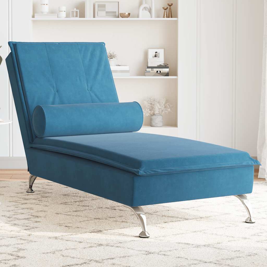 Chaise Longue Massaggi con Cuscino a Rullo Blu in Velluto - homemem39