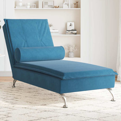 Chaise Longue Massaggi con Cuscino a Rullo Blu in Velluto - homemem39