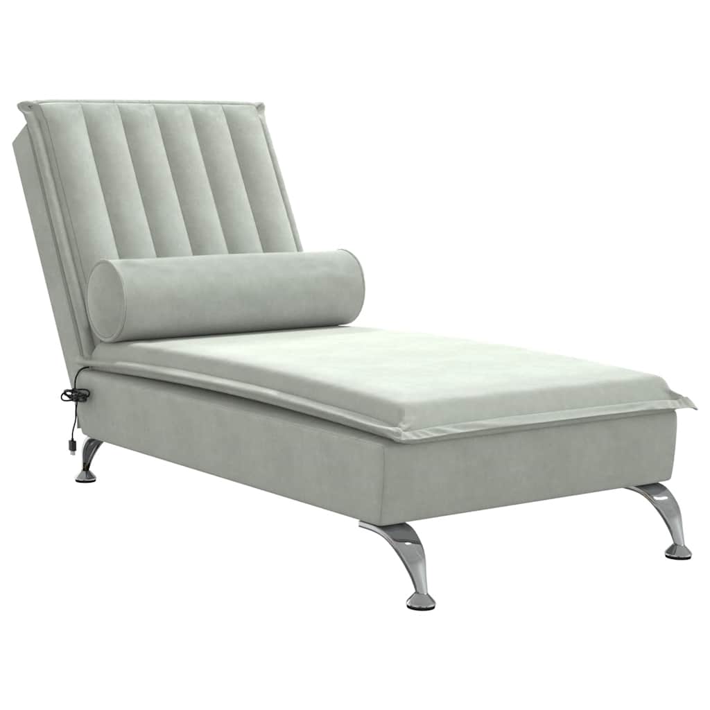 Chaise Longue Massaggi Cuscino a Rullo Grigio Chiaro in Velluto - homemem39