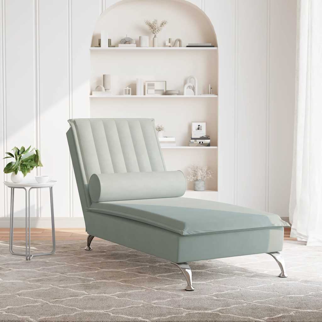 Chaise Longue Massaggi Cuscino a Rullo Grigio Chiaro in Velluto - homemem39