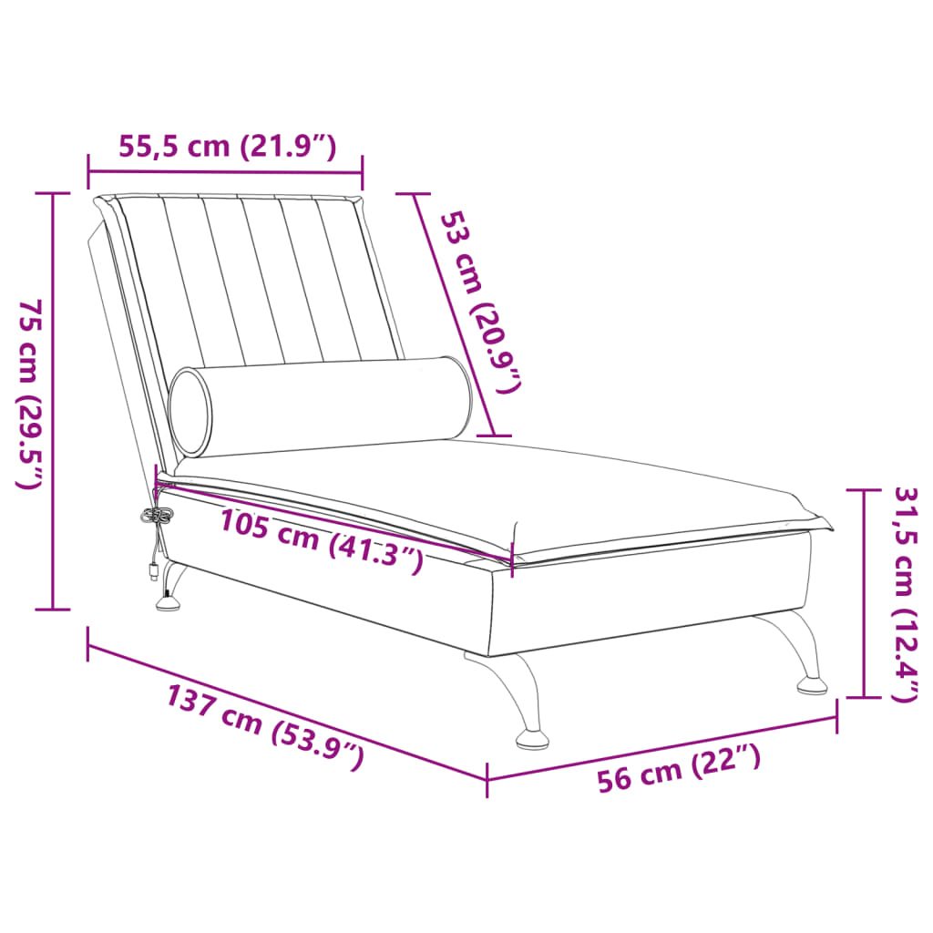 Chaiselongue-Massagerollerkissen aus hellgrauem Samt