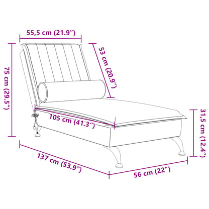 Chaise Longue Massaggi Cuscino a Rullo Grigio Chiaro in Velluto