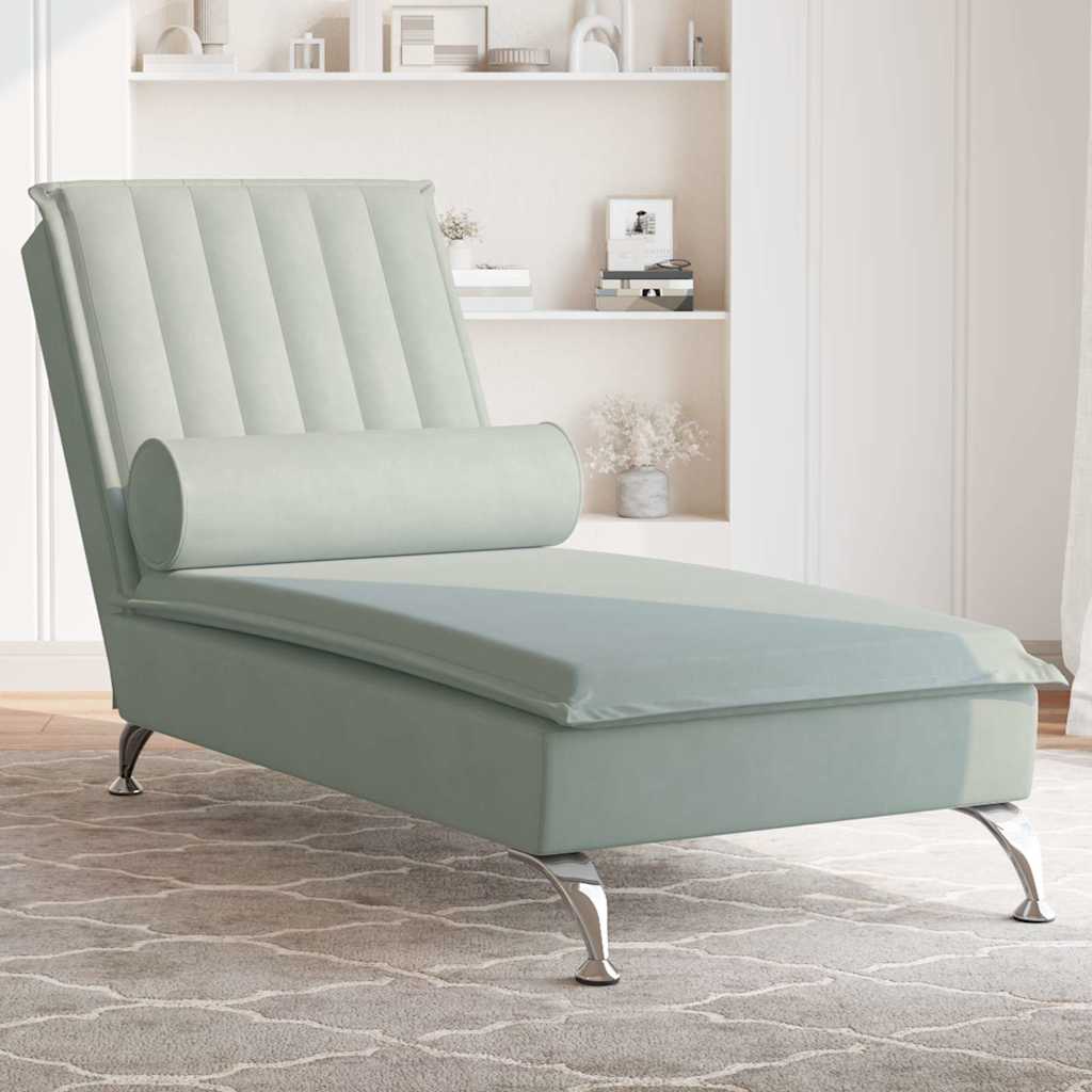 Chaise Longue Massaggi Cuscino a Rullo Grigio Chiaro in Velluto - homemem39