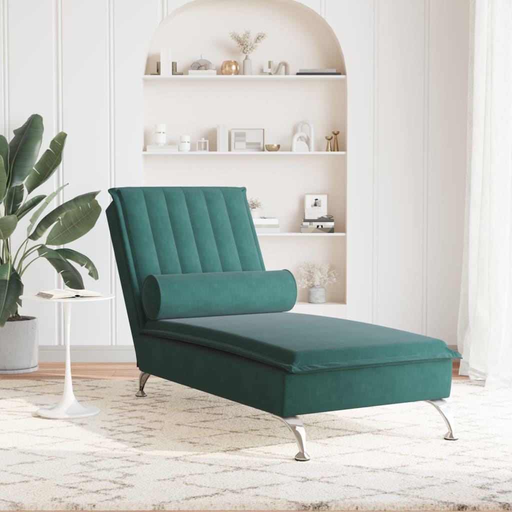 Chaise Longue Massaggi con Capezzale Verde Scuro in Velluto