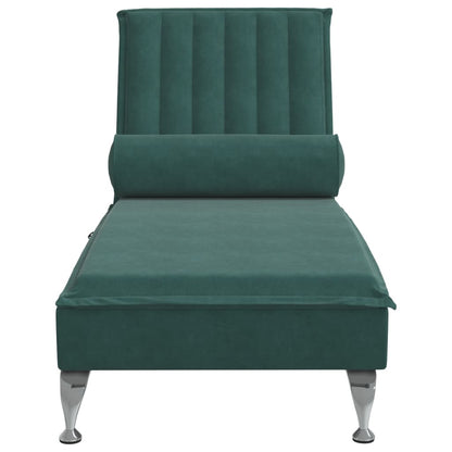 Chaise Longue Massaggi con Capezzale Verde Scuro in Velluto