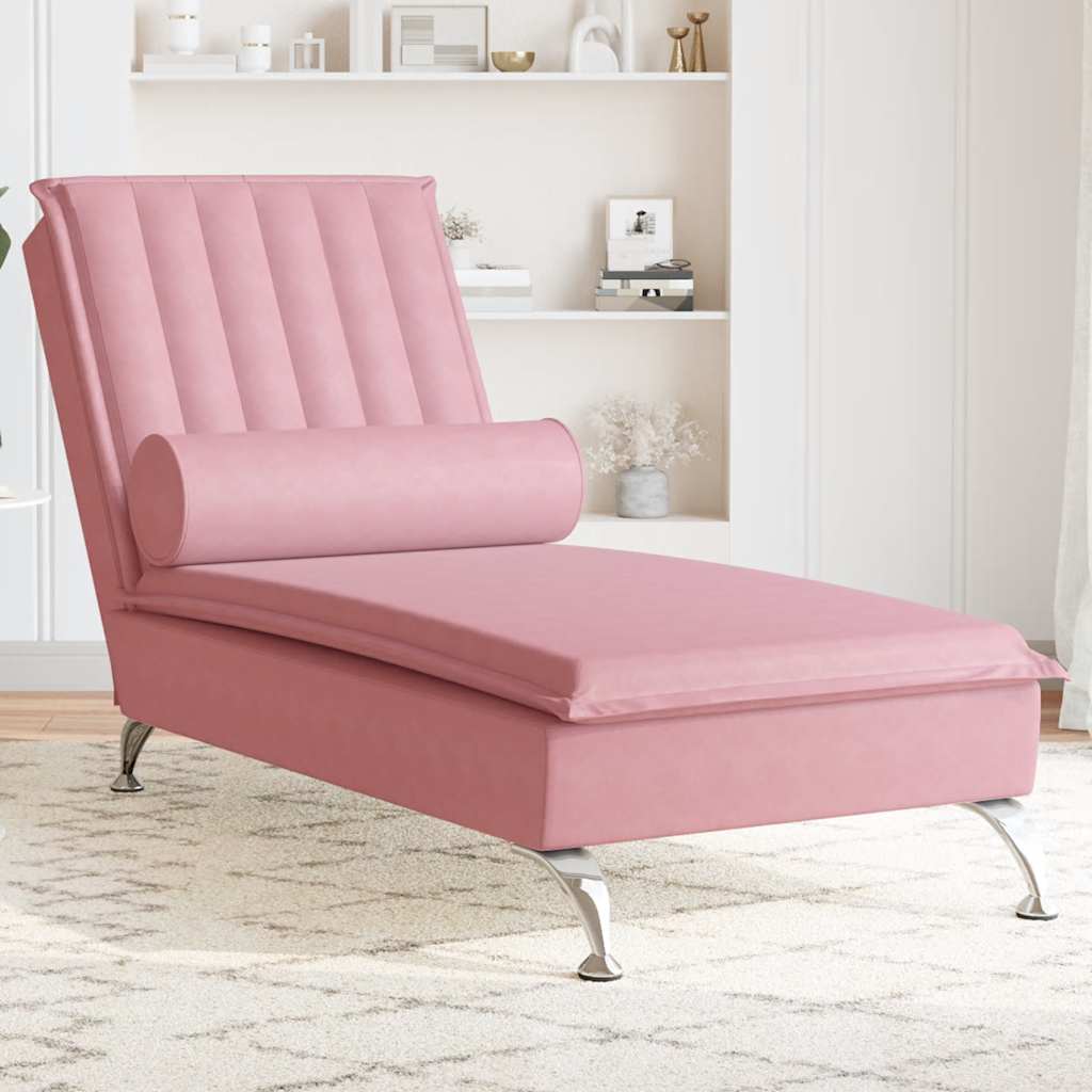 Chaise Longue Massaggi con Cuscino a Rullo Rosso in Velluto - homemem39