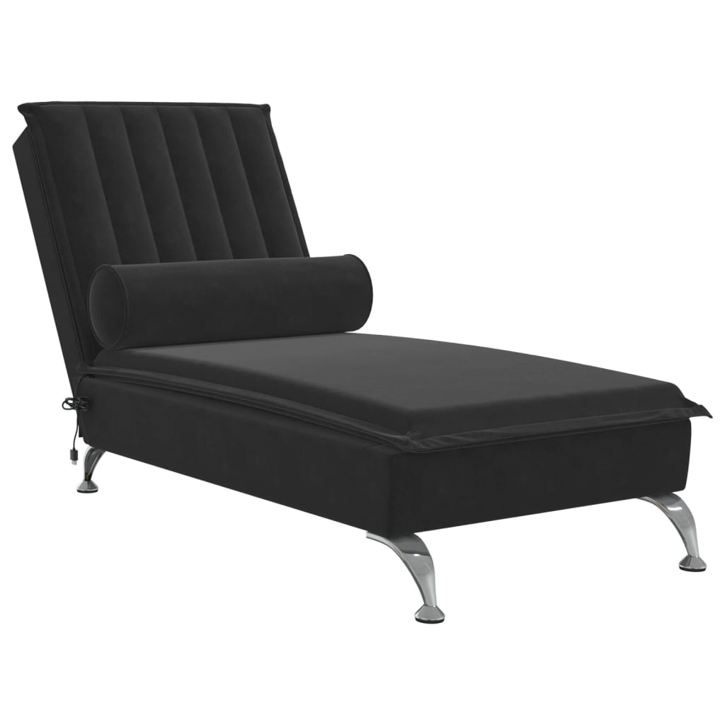 Chaise Longue Massaggi con Cuscino a Rullo Nero in Velluto