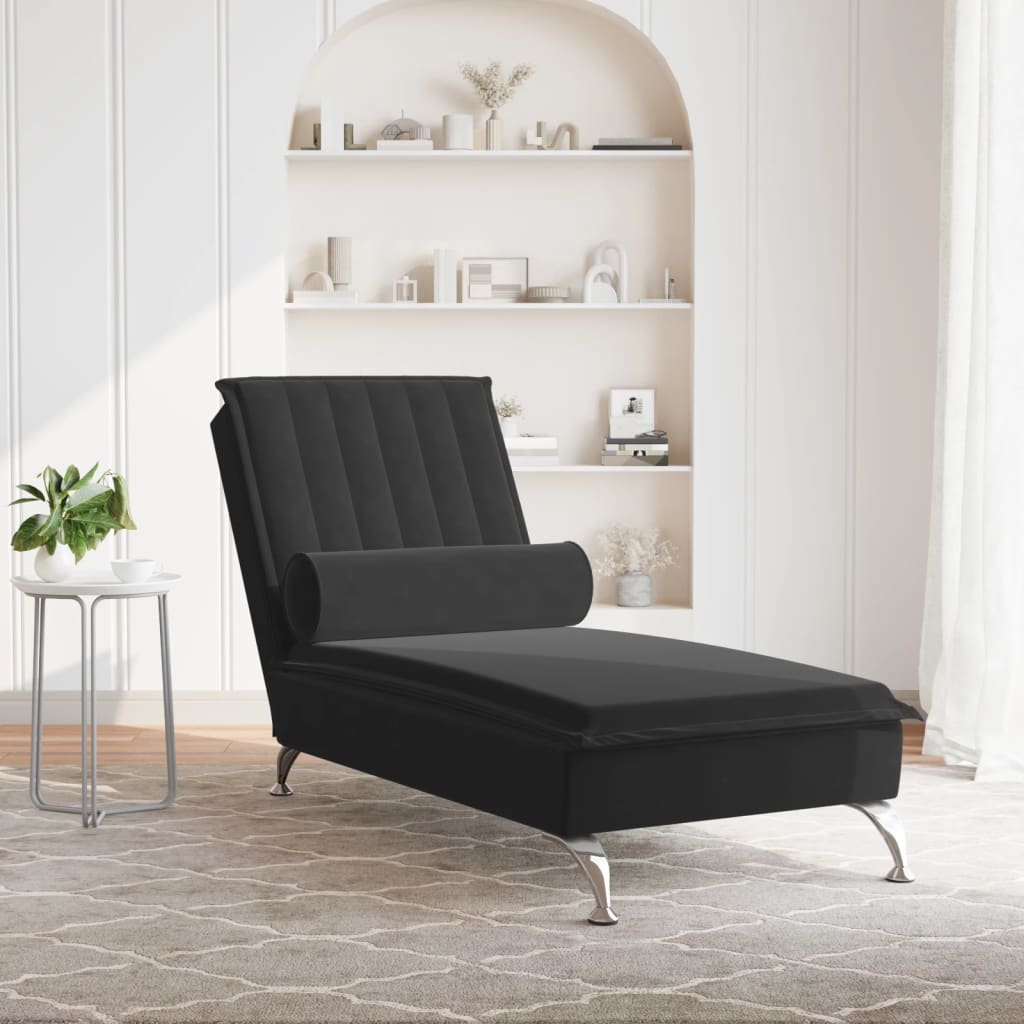 Massage-Chaiselongue mit schwarzem Samt-Rollkissen