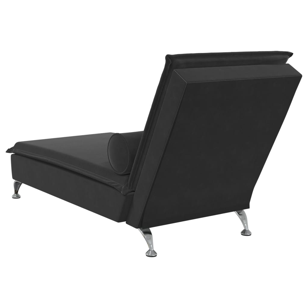 Chaise Longue Massaggi con Cuscino a Rullo Nero in Velluto