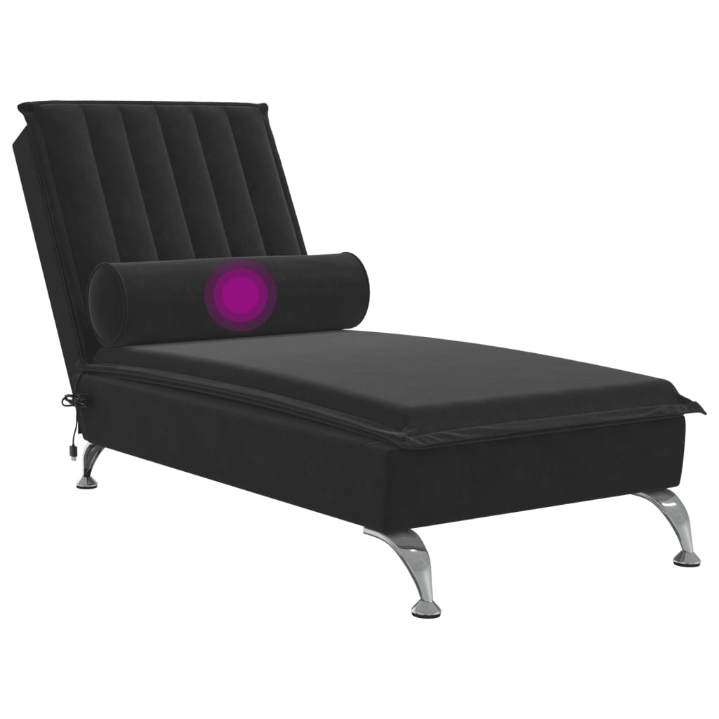 Chaise Longue Massaggi con Cuscino a Rullo Nero in Velluto