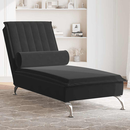 Chaise Longue Massaggi con Cuscino a Rullo Nero in Velluto - homemem39