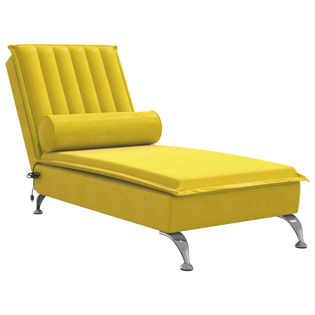 Chaise Longue Massaggi con Cuscino a Rullo Giallo in Velluto