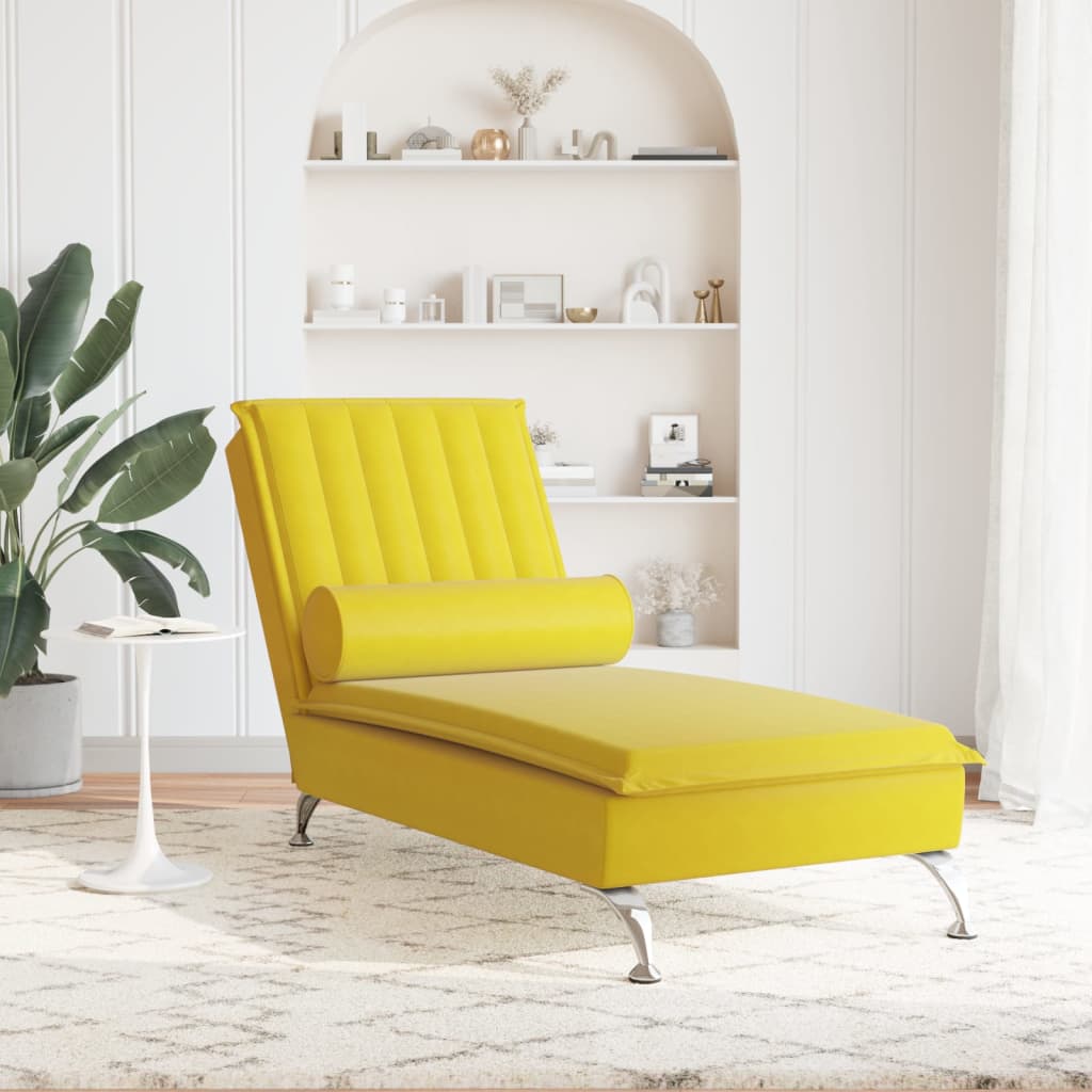 Chaise Longue Massaggi con Cuscino a Rullo Giallo in Velluto