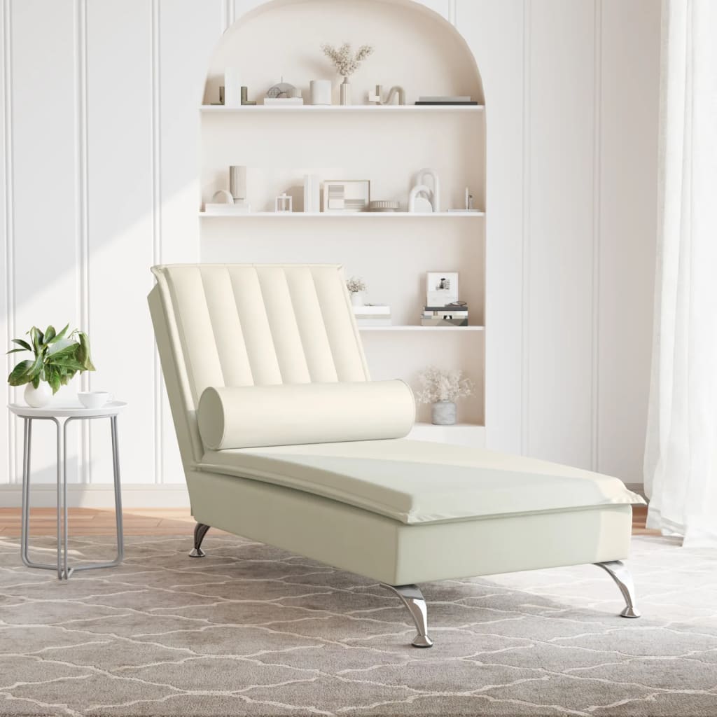 Chaise Longue Massaggi con Cuscino a Rullo Crema in Velluto