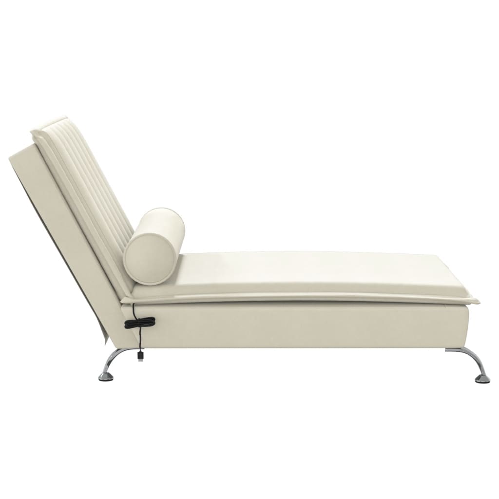 Chaise Longue Massaggi con Cuscino a Rullo Crema in Velluto