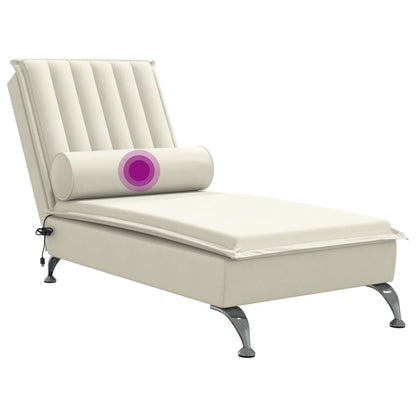 Chaise Longue Massaggi con Cuscino a Rullo Crema in Velluto