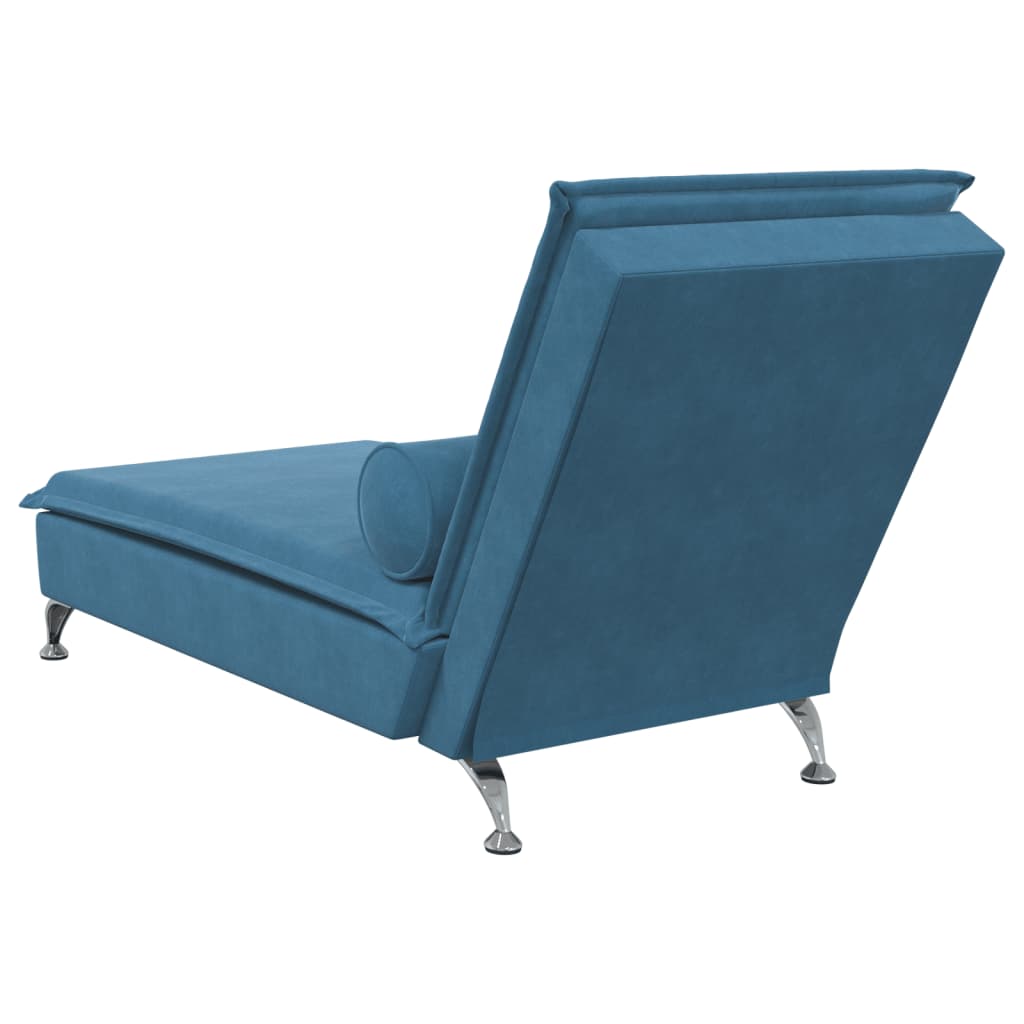 Chaise Longue Massaggi con Cuscino a Rullo Blu in Velluto