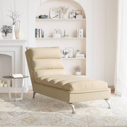 Chaise Longue con Cuscini Crema in Tessuto