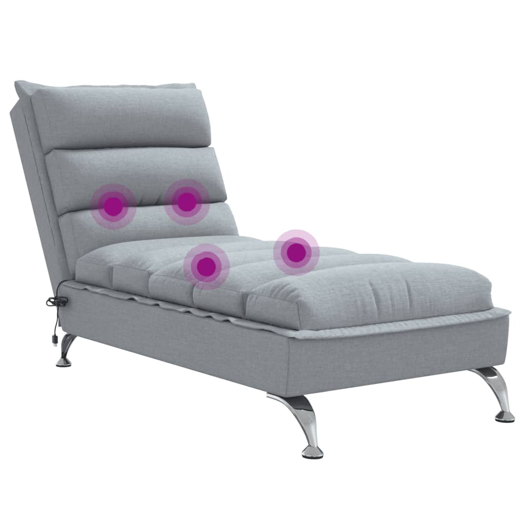 Chaise Longue Massaggi con Cuscini Grigio Chiaro in Tessuto