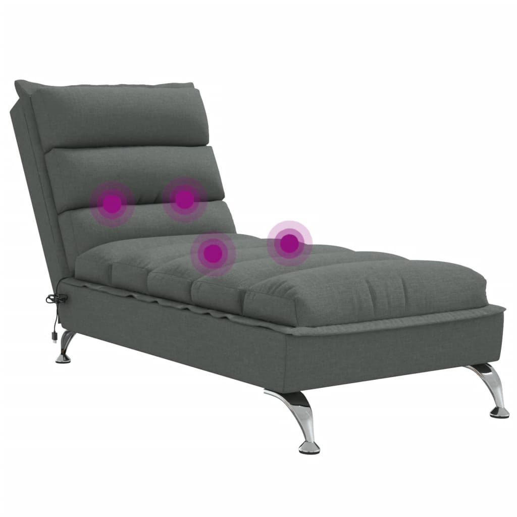 Chaise Longue Massaggi con Cuscini Grigio Scuro in Tessuto