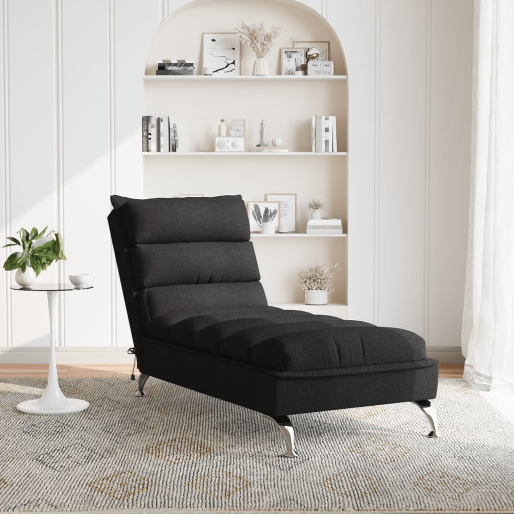 Chaise Longue Massaggi con Cuscini Nero in Tessuto