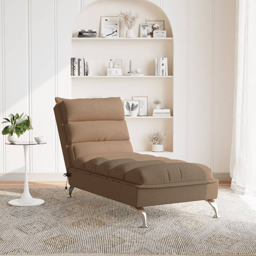 Chaise Longue Massaggi con Cuscini Marrone in Tessuto