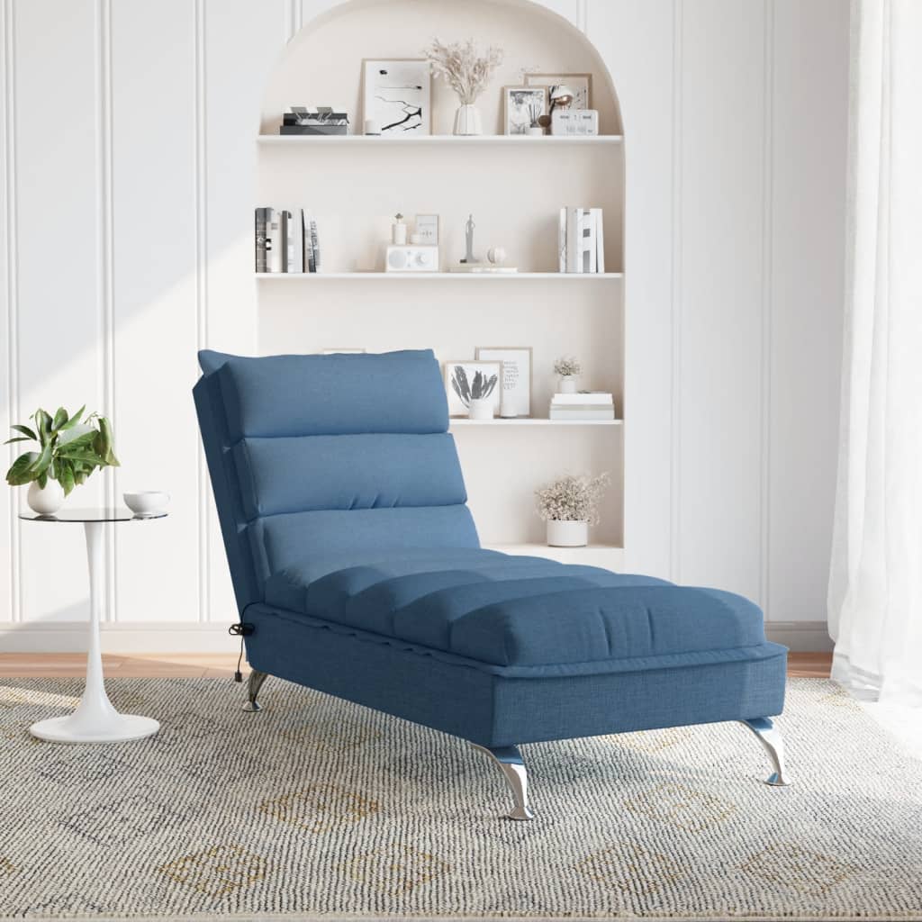 Chaise Longue Massaggi con Cuscini Blu in Tessuto