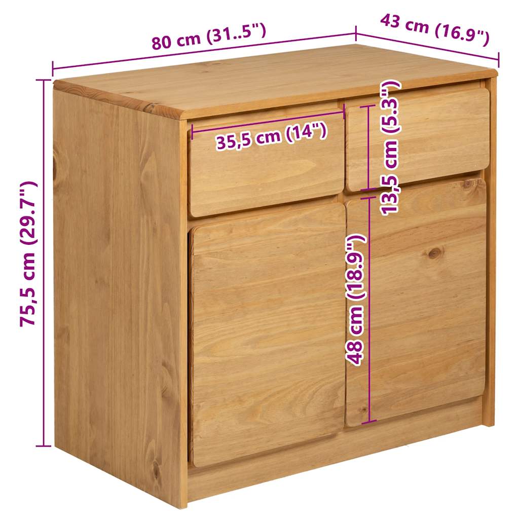 Credenza SAUDA 80x43x75,5 cm in Legno Massello di Pino - homemem39