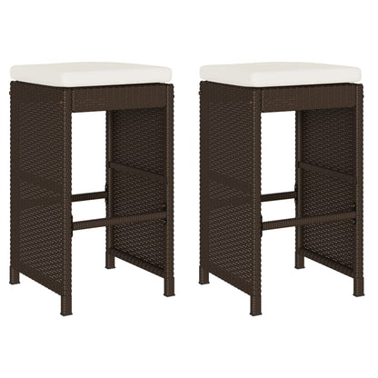 Sgabelli da Bar con Cuscini 2 pz Marroni in Polyrattan - homemem39