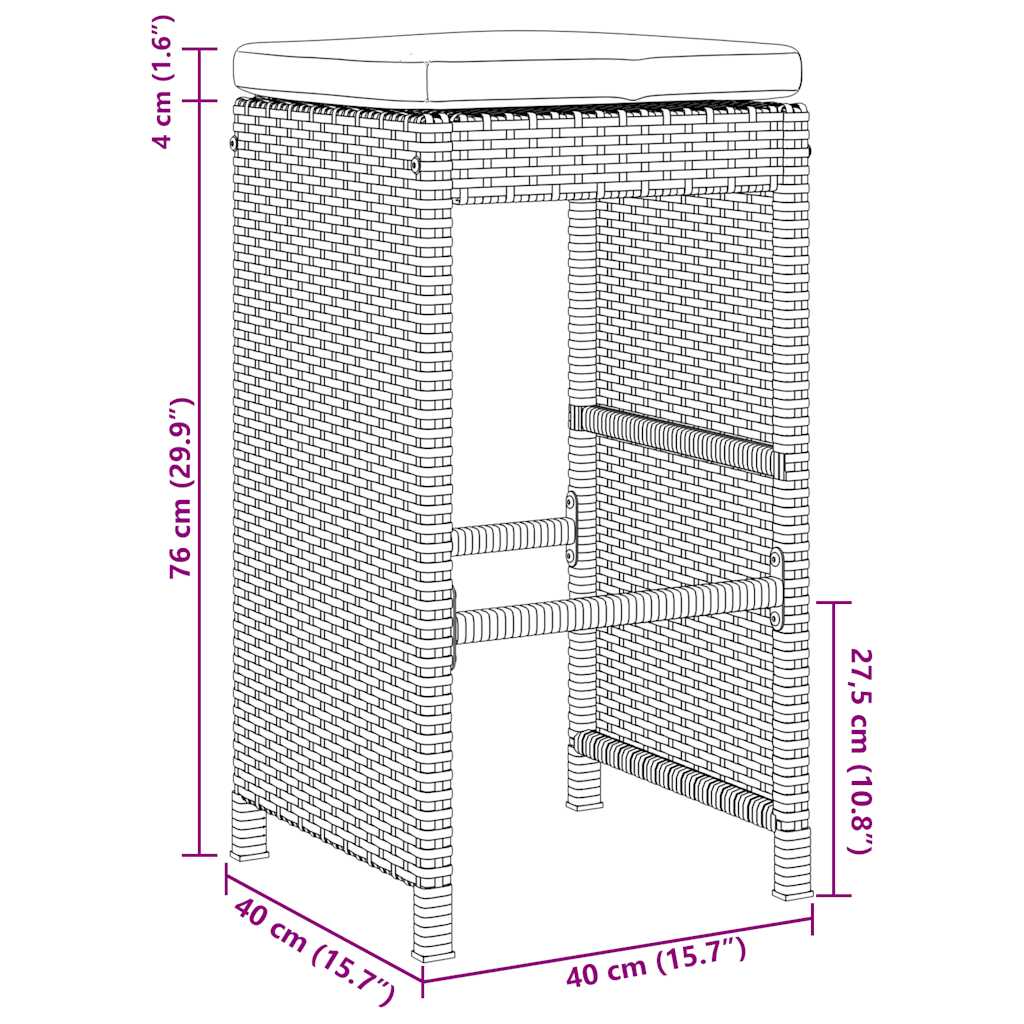 Sgabelli da Bar con Cuscini 2 pz Marroni in Polyrattan | homemem39