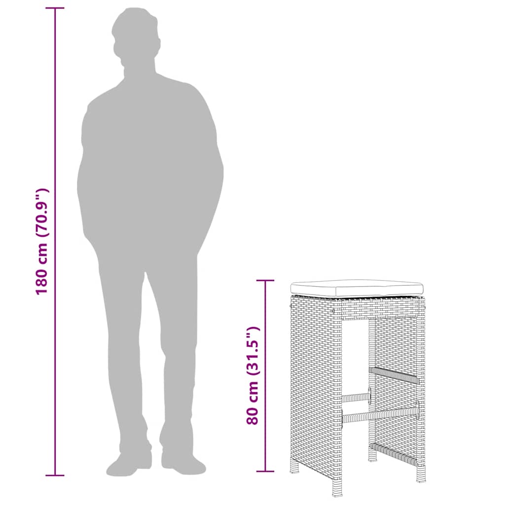 Sgabelli da Bar con Cuscini 2 pz Marroni in Polyrattan | homemem39