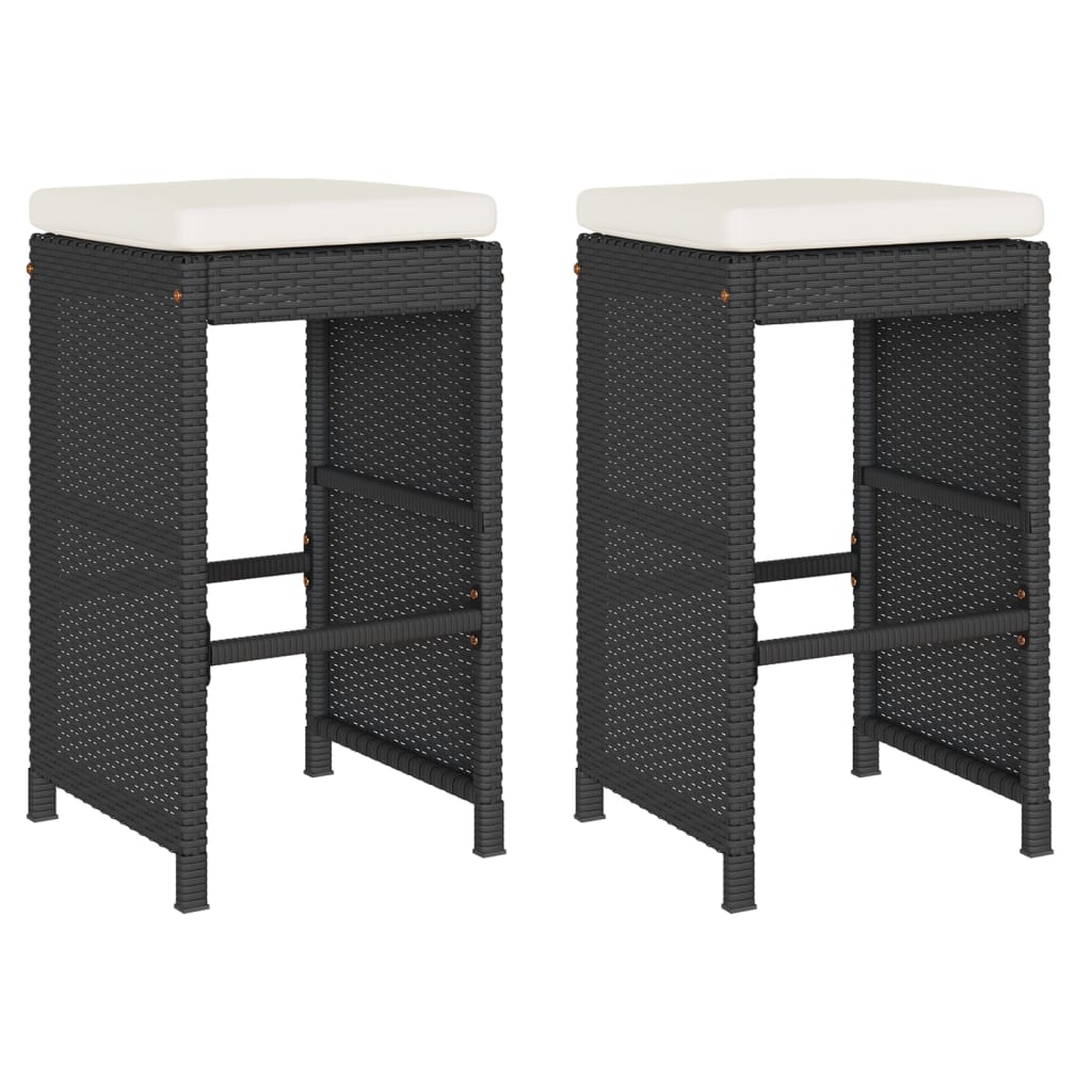 Sgabelli da Bar con Cuscini 2 pz Neri in Polyrattan - homemem39
