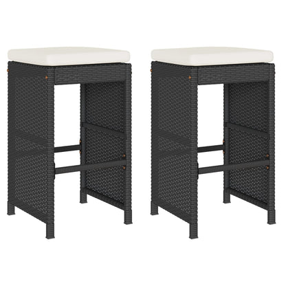 Sgabelli da Bar con Cuscini 2 pz Neri in Polyrattan - homemem39