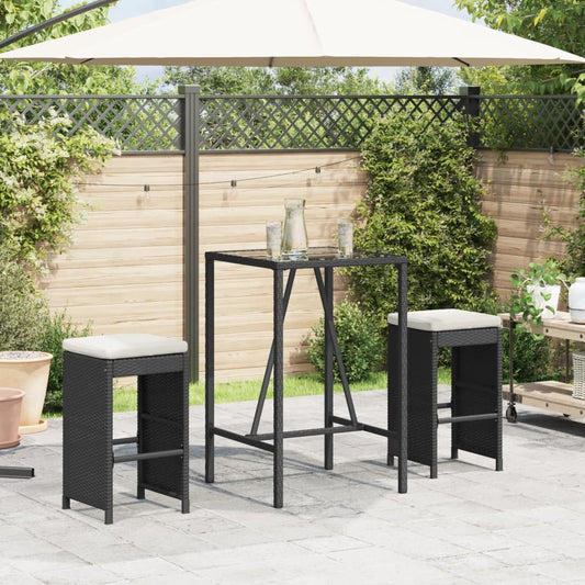 Sgabelli da Bar con Cuscini 2 pz Neri in Polyrattan - homemem39