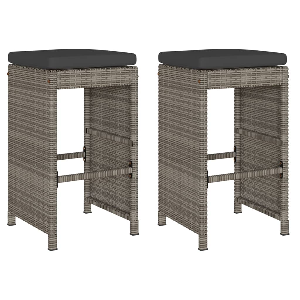 Sgabelli da Bar con Cuscini 2 pz Grigi in Polyrattan | homemem39