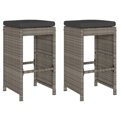Sgabelli da Bar con Cuscini 2 pz Grigi in Polyrattan - homemem39