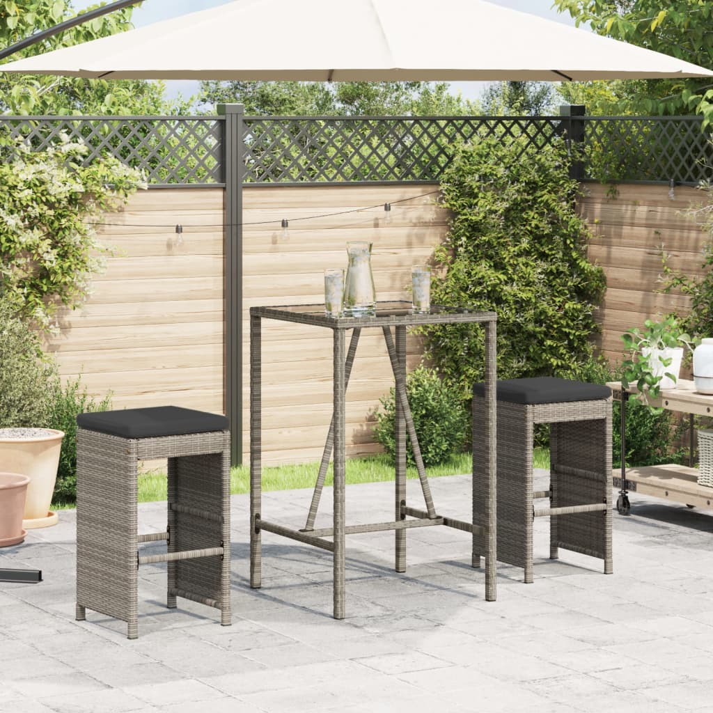 Sgabelli da Bar con Cuscini 2 pz Grigi in Polyrattan | homemem39
