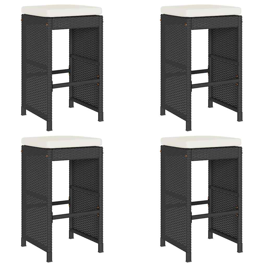 Sgabelli da Bar con Cuscini 4 pz Neri in Polyrattan | homemem39