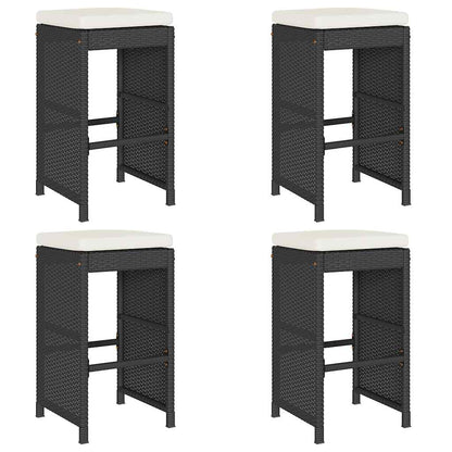 Sgabelli da Bar con Cuscini 4 pz Neri in Polyrattan - homemem39