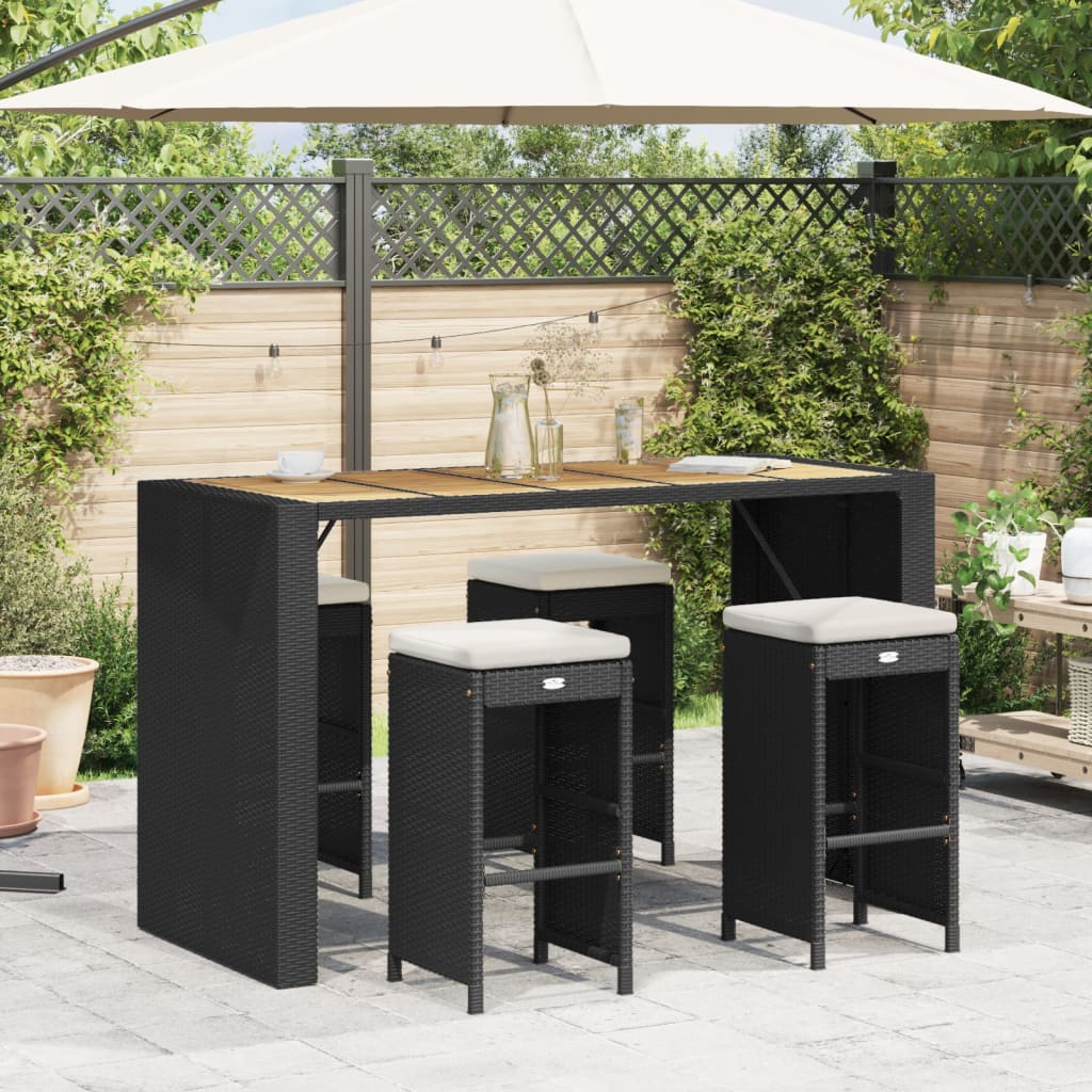 Sgabelli da Bar con Cuscini 4 pz Neri in Polyrattan | homemem39