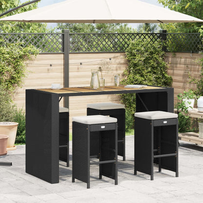 Sgabelli da Bar con Cuscini 4 pz Neri in Polyrattan | homemem39