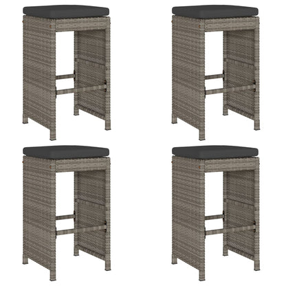 Sgabelli da Bar con Cuscini 4 pz Grigi in Polyrattan | homemem39