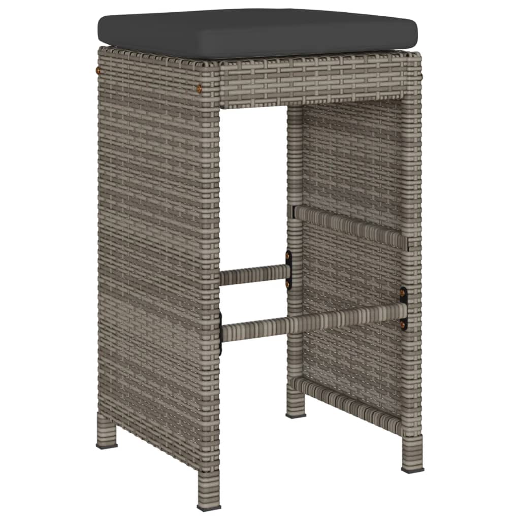 Sgabelli da Bar con Cuscini 4 pz Grigi in Polyrattan | homemem39