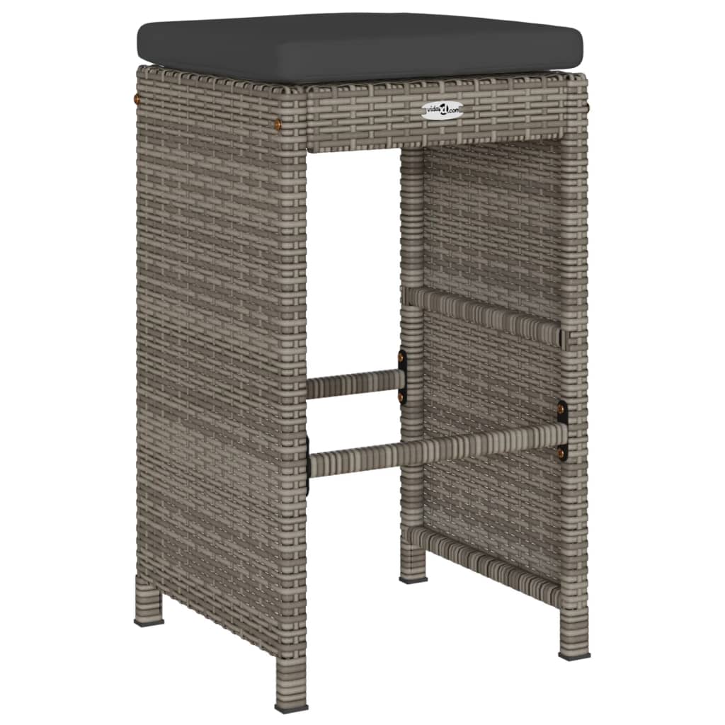 Sgabelli da Bar con Cuscini 4 pz Grigi in Polyrattan | homemem39