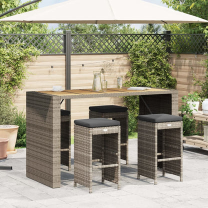 Sgabelli da Bar con Cuscini 4 pz Grigi in Polyrattan | homemem39