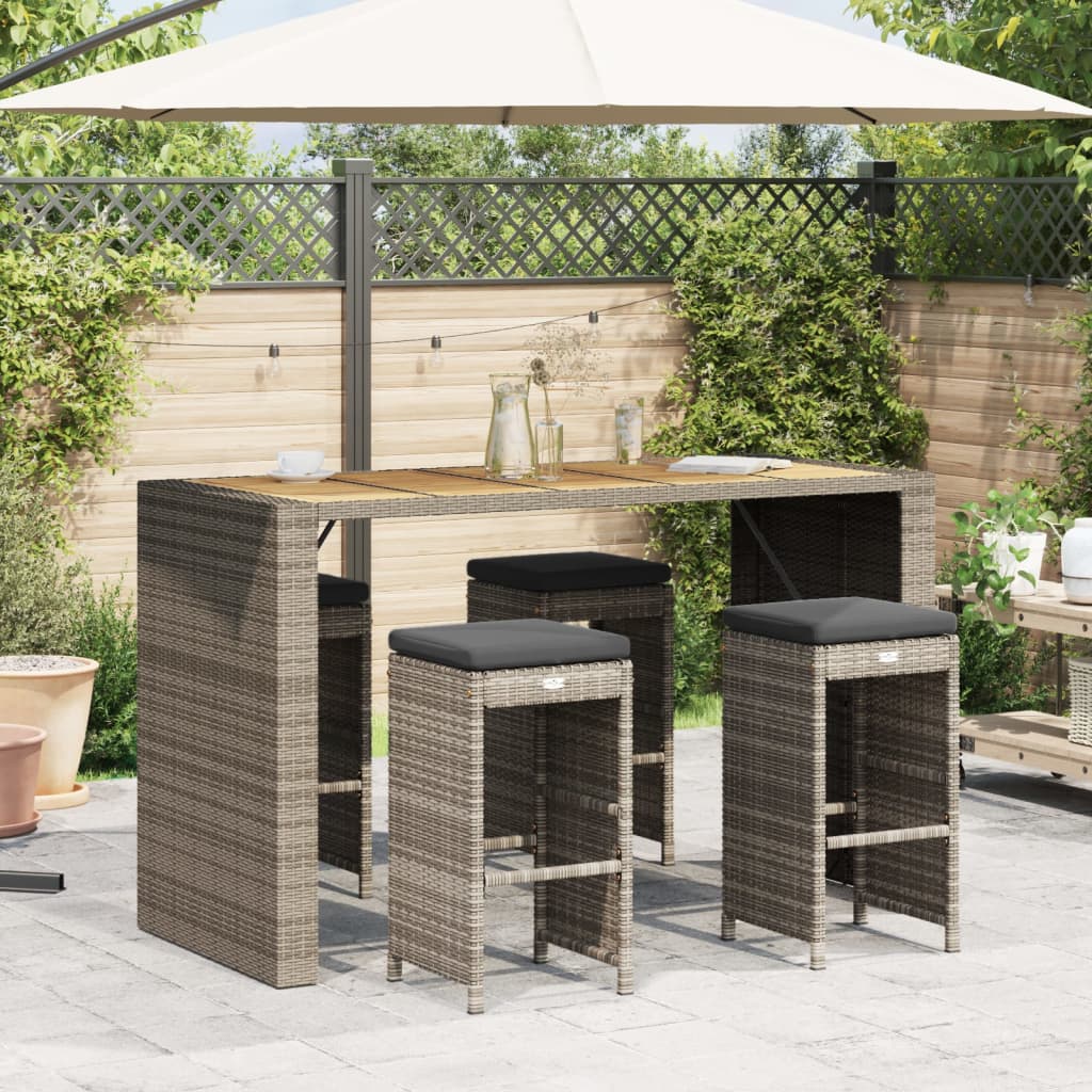 Sgabelli da Bar con Cuscini 4 pz Grigi in Polyrattan - homemem39