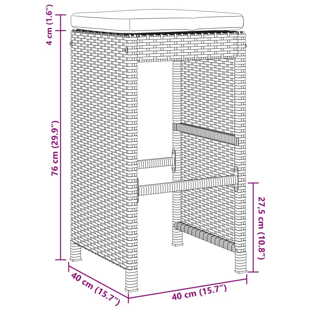 Sgabelli Bar da Giardino con Cuscini 6 pz Marroni in Polyrattan | homemem39