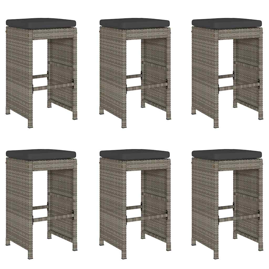 Sgabelli Bar da Giardino con Cuscini 6 pz Grigi in Polyrattan - homemem39