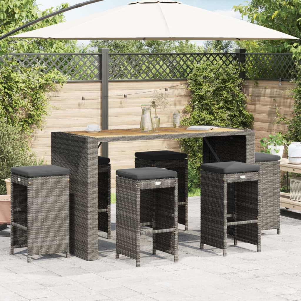 Sgabelli Bar da Giardino con Cuscini 6 pz Grigi in Polyrattan - homemem39